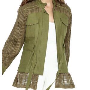 Sea New York Baja Lace Military Utility Jacket Zip Up Mock Neck Casual Green XS
